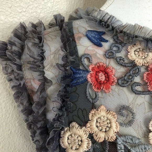 Johnny Was Biya Slip Ruffle Embroidered Mesh Dress - Picture 5 of 8